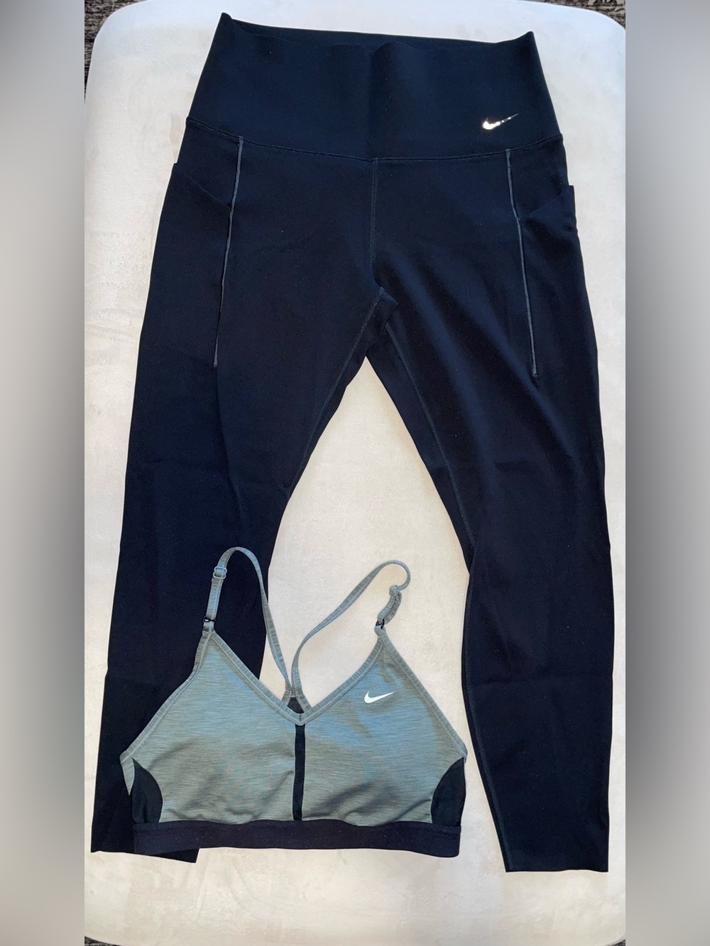 Nike Black Leggings with Matching Gray and Black Sports Bra